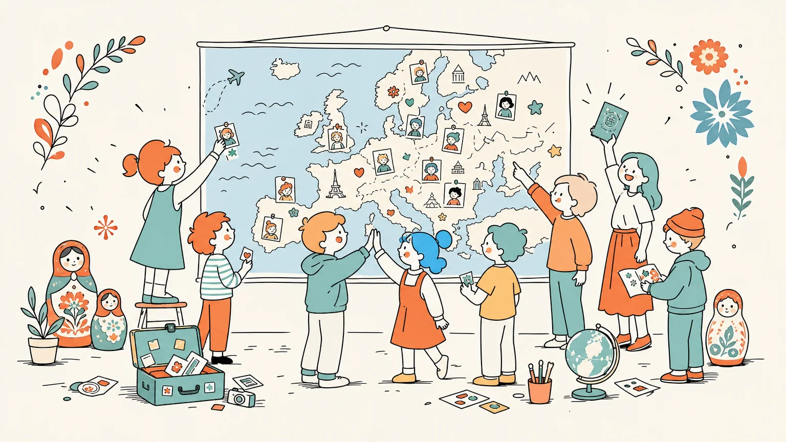 Kinder zeigen stolz ihre gesammelten Stempel und Erinnerungen aus ihrem Europäischen Pass
