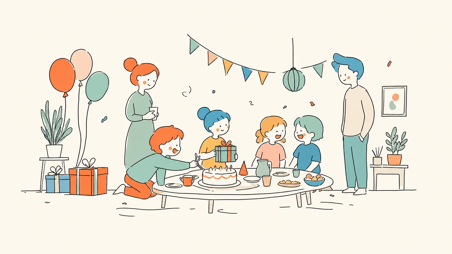Kinder und Erwachsene feiern gemeinsam in einem Partyzimmer